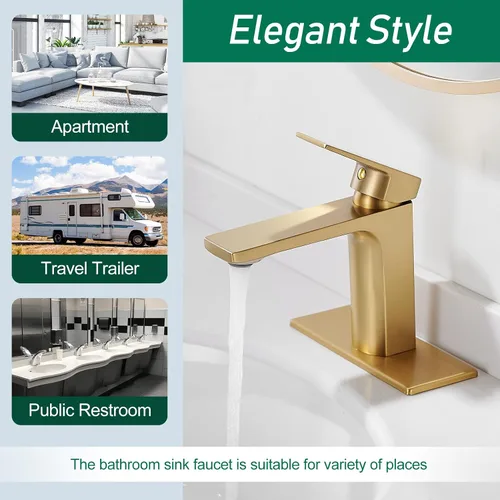 Miniatura 4 de VOTON Grifo de Lavabo de Baño de Oro Cepillado de Una Sola Manija, Grifos de Baño para Lavabo de 1 Orificio, Grifo de Tocador de Lavabo de RV