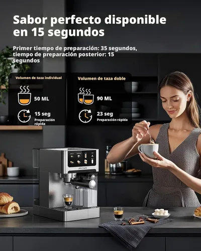 Miniatura 3 de AIRMSEN Máquina de café expreso de 20 bares con espumador automático de leche, cafetera de capuchino y latte con caldera doble de preparación rápida