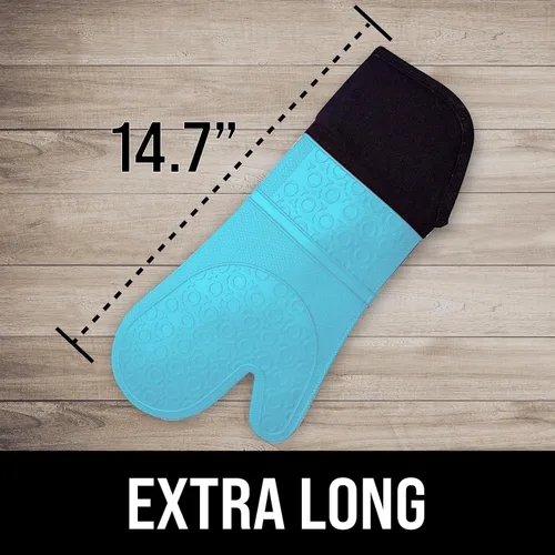 Miniatura 3 de HOMWE - Manopla de horno profesional y extralarga de silicona, guantes con forro acolchado, agarraderas resistentes al calor, guantes flexibles