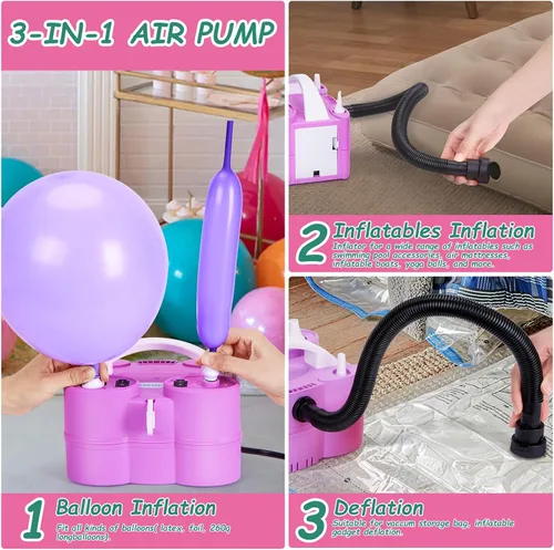 Miniatura 3 de AGPTEK Electric Air Balloon Pump, 110V 600W Rose Red Portable Dual Nozzle Inflator/Blower for Party Decoration