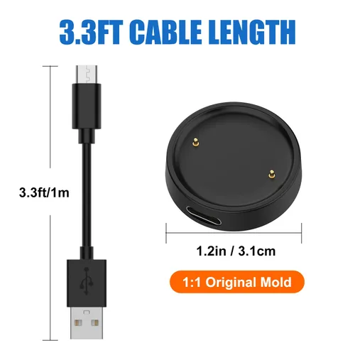 Miniatura 7 de Cable de carga Amazfit Bip 6, cable de carga de repuesto para Amazfit Bip 6, Active 2 SmartWatch de 3.3 pies (negro)