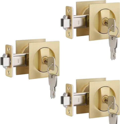 Miniatura 13 de Paquete de 6 manijas de puerta de paso para pasillo o armario, manijas interiores de latón satinado sin llaves, manijas de puerta interiores doradas