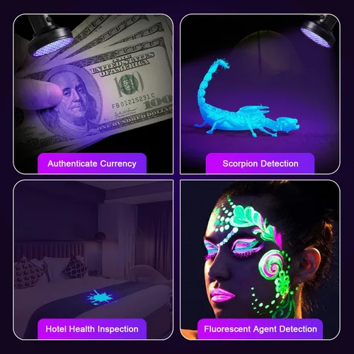 Miniatura 3 de ESCO LITE Linterna UV de luz negra, 100 luces LED negras para detección de orina de mascotas, linternas ultravioleta para orina de perro