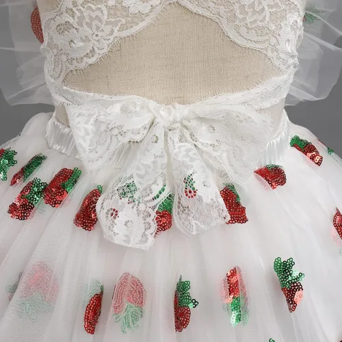 Miniatura 4 de Vestido de cumpleaños de cereza y fresa para niñas pequeñas con diadema, traje de princesa para sesión de fotos