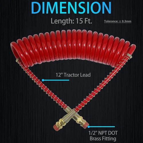 Miniatura 6 de iBroPrat Líneas de aire para semi camión, mangueras de freno de aire en espiral de 15 pies con extremos de 12" y 12", juego de bobinas de freno