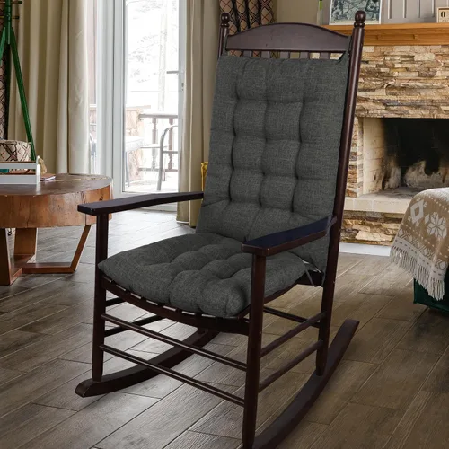 Miniatura 11 de ELFJOY Cojín extragrande para silla mecedora, de lino grueso, para respaldo y asiento, juego de 2 piezas con lazos