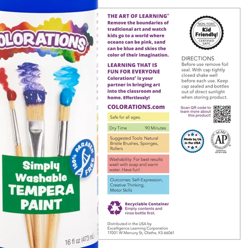 Miniatura 6 de Colorations - SWT16 Pinturas de témpera simplemente lavables, 16 onzas líquidas, juego de 11 colores, no tóxicas, vibrantes, atrevidas, pintura