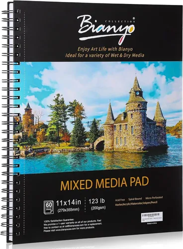 Miniatura 8 de Bianyo Cuaderno de bocetos de papel mixto, tamaño A4 (8.26 x 11.69 pulgadas), 60 hojas/cada una, 123 libras/200 GSM, paquete de 2 blocs, bloc