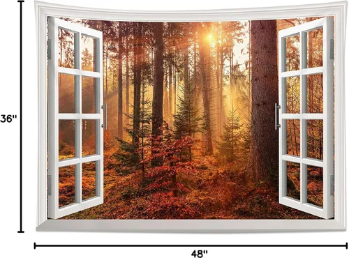 Miniatura 6 de HVEST Tapiz de bosque otoñal para colgar en la pared, hojas de arce naranja y sol, tapiz para colgar en la pared, tapiz de hojas de árbol de otoño