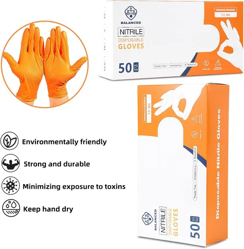 Miniatura 4 de LOGO Guantes desechables de nitrilo naranja-7.5mil Grip Diamond Textured Heavy Duty Automotive Mechanic compostable (50 piezas/caja)