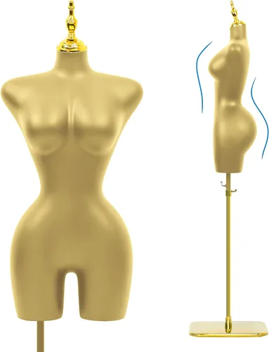 Miniatura 3 de Torso de maniquí femenino con altura ajustable y base de metal para exhibición de ropa en tienda minorista (Negro, L)