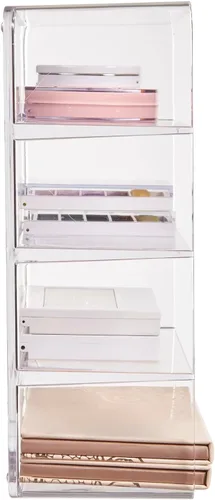 Miniatura 7 de STORi Organizador de plástico transparente de 4 compartimentos, contenedor de almacenamiento rectangular dividido para maquillaje y tocador, uso