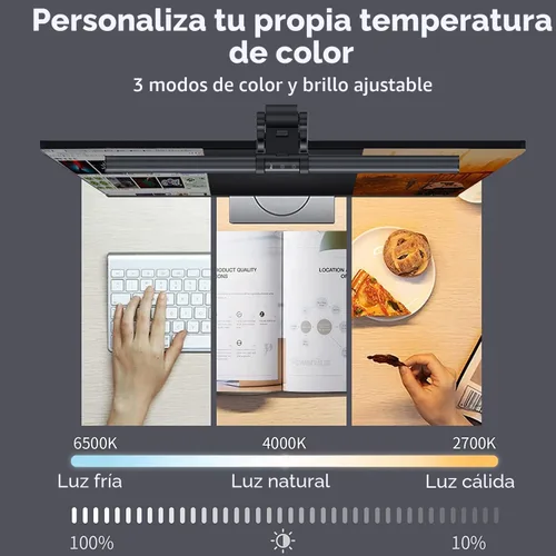 Miniatura 3 de Barra de luz para monitor, apta para monitor curvo/plano, lámpara de trabajo LED de lectura USB para cuidado de los ojos con control táctil, sin