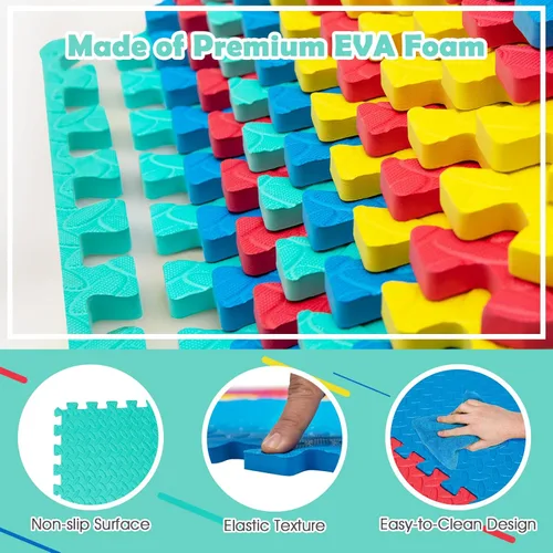 Miniatura 6 de Tangkula Alfombrillas de ejercicio de 36 azulejos con borde, alfombrillas protectoras de espuma EVA antideslizantes, alfombrillas elásticas de juego