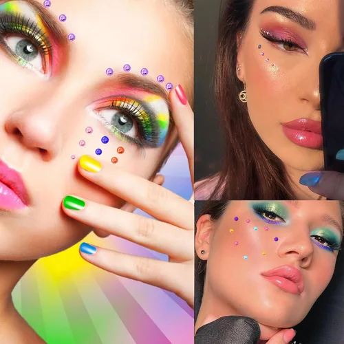 Miniatura 2 de 1250 calcomanías de diamantes de imitación autoadhesivas, gemas de arco iris para cara, cabello, uñas, brillantina, calcomanías de diamantes