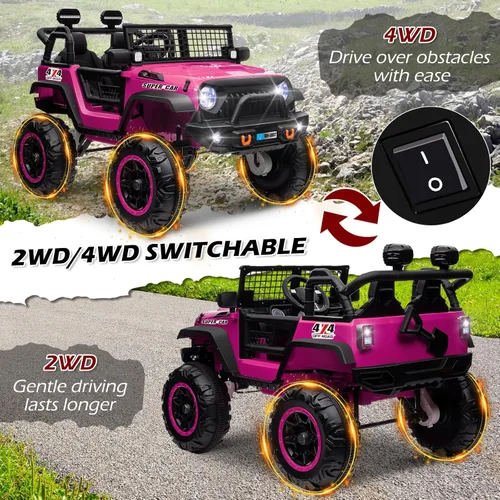 Miniatura 2 de OTTARO Autos de paseo conmutables de 24 V, 4 WD/2WD, camión eléctrico para niños de 2 plazas con asiento de 20 pulgadas, motores de 4 x 100 W, 4