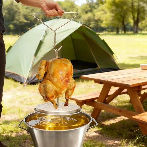 Miniatura 5 de Kit de accesorios para freidora de pavo perforado, pollo, aves de corral, con mango de alambre, gancho elevador, base vertical para asador