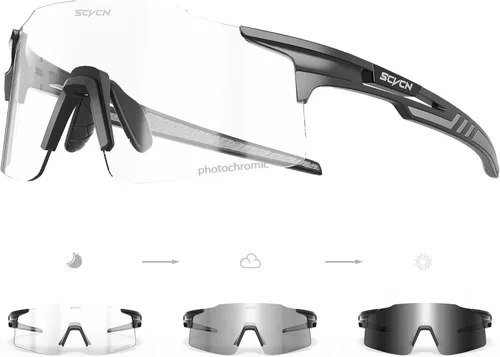 SCVCN Fotocromático Ciclismo Gafas Deportivas Gafas de sol Hombres Mujeres Claro Bicicleta MTB UV400 Protección TR90 Frame Bike 01 Marco negro