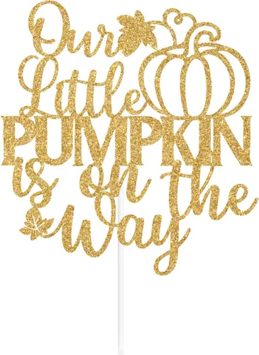 Miniatura 7 de Decoración para tartas con purpurina dorada, «Our Little Pumpkin is on the Way», «Sweet Little Pumpkin/A Little Pumpkin is on the Way», decoración
