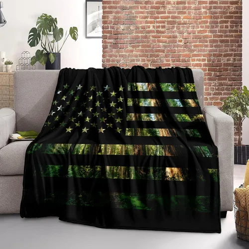 Miniatura 7 de Bedorm Manta de franela de forro polar con diseño de bandera estadounidense, diseño de bandera de Estados Unidos, diseño de camuflaje de bosque, 60