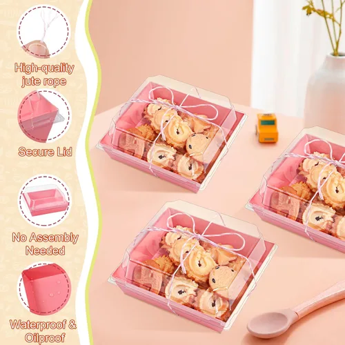 Miniatura 4 de Enjamyo Paquete de 50 cajas de charcutería con tapas transparentes, recipientes cuadrados de alimentos de 5 pulgadas con calcomanías