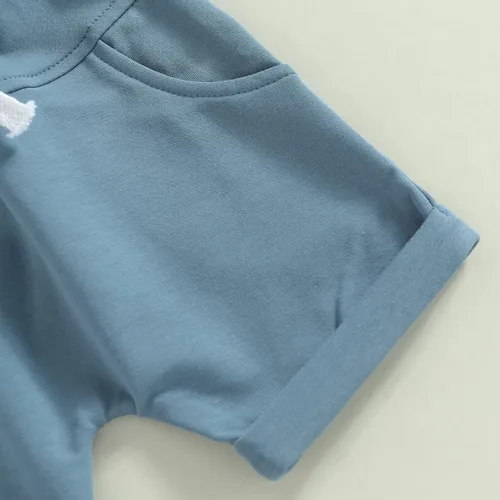 Miniatura 107 de Conjunto de traje de verano para bebé niño pequeño, manga corta, cuello redondo, letras impresas, lindo traje de verano, conjunto de 2 piezas