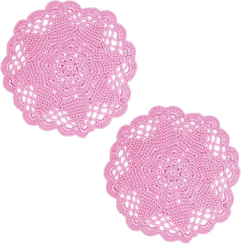 Miniatura 32 de Juego de 2 manteles individuales de encaje con diseño de flores huecas de ganchillo, manteles individuales de encaje para taza de té, aniversario