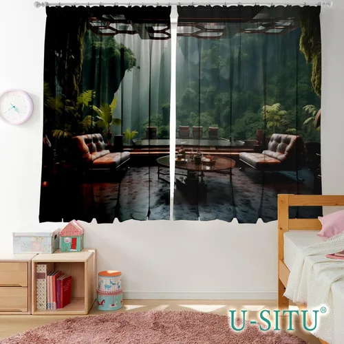 Miniatura 3 de Cortinas Opacas para Dormitorio - Balcones, Montañas, Océanos, Bosques - Cortinas con Aislamiento Térmico que Oscurecen la Habitación para Sala