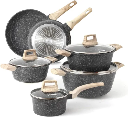 Miniatura 13 de CAROTE 10Pcs Pots and Pans Set Nonstick, Non Stick Cooking Set w/Frying Pans & Saucepans, Induction Kitchen Cookware Set Blanco