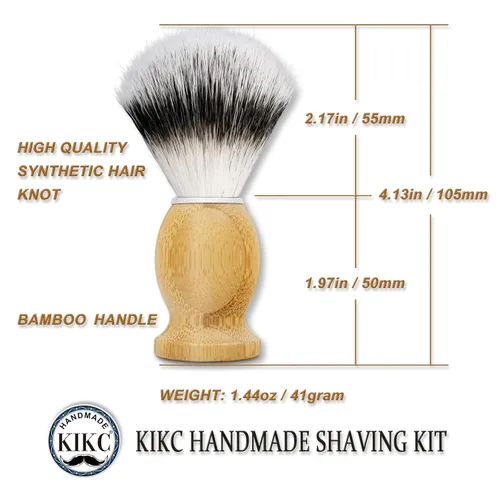 Miniatura 4 de KIKC Cepillo de afeitar hecho a mano para veganos, cerdas de pelo sintético para afeitado húmedo, mango de bambú cómodo, el mejor regalo para hombre