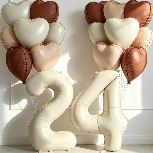 Miniatura 17 de Globos de 40 pulgadas color crema número 10, 17 piezas de globos de helio grandes con globos de corazón neutros crema nude caramelo beige marrón
