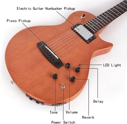 Miniatura 3 de Fojill Guitarra Acústica Eléctrica Híbrida de Cuerdas de Acero con Efectos Incorporados Reverb Delay Práctica Portátil de Viaje Silenciosa Cuerpo