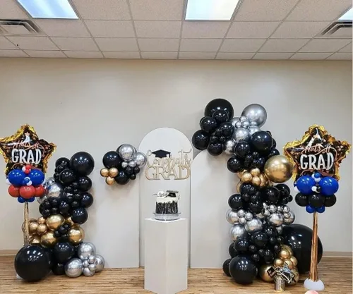 Miniatura 7 de Kit de arco de guirnalda de globos negros y dorados y plateados, 144 piezas de diferentes tamaños, decoraciones de Año Nuevo para Año Nuevo