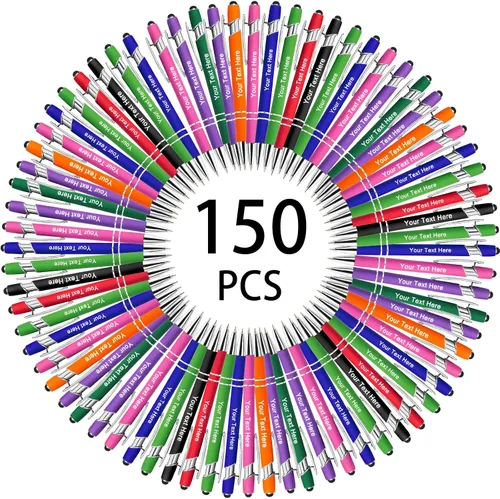 Miniatura 130 de Hasta 500 bolígrafos personalizados a granel, bolígrafo grabado personalizado con punta de lápiz capacitivo, carcasa multicolor retráctil, bolígrafo