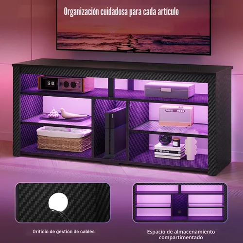 Miniatura 6 de Bestier Soporte de TV Alto con LED, Centro de Entretenimiento para TV de 55/60/65 Pulgadas, Consola de TV para Juegos con Almacenamiento para PS4