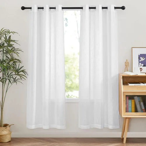 Miniatura 30 de NICETOWN Cortinas de lino transparente blanco para ventanas de 84 pulgadas de largo, cortinas verticales semitransparentes con ojales en la parte