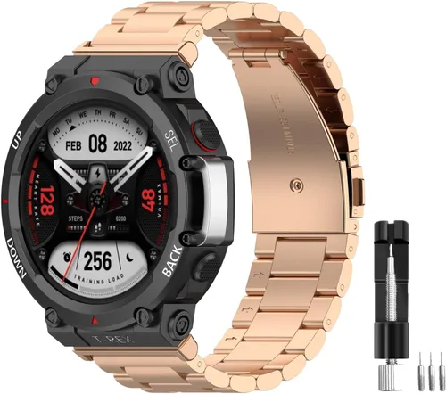Miniatura 9 de E ECSEM Bandas compatibles con Amazfit T-Rex 2 Band Men Metal Ajustable Acero Inoxidable Cool Pulsera Accesorios Correa de repuesto para Amazfit