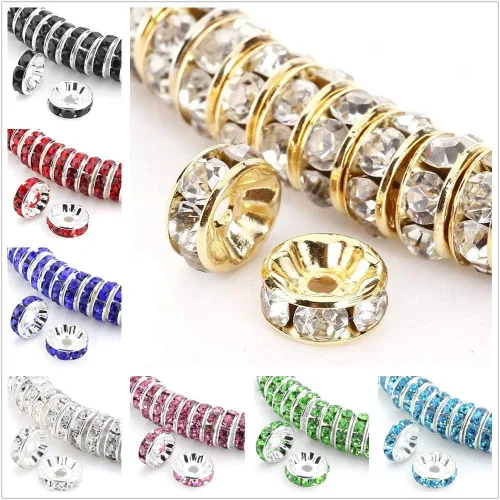 Miniatura 2 de Allb - 100 cuentas separadoras estilo Rondelle de 6mm, chapadas en plata, con cristal checo de rinestone para hacer joyas; cuentas sueltas para Negro