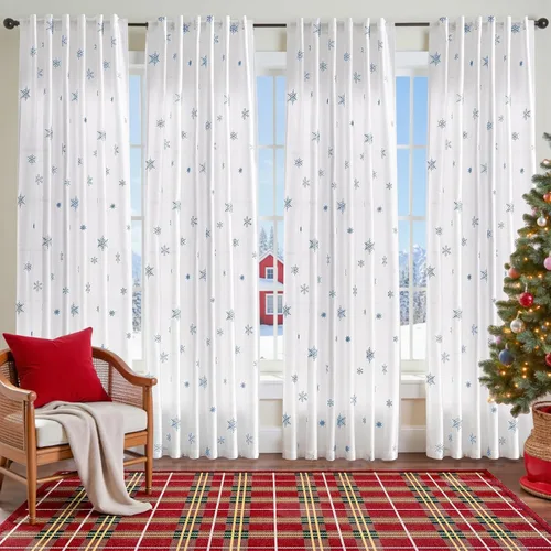 Miniatura 7 de JINCHAN Cortinas de copo de nieve de Navidad para sala de estar y dormitorio, cortinas bordadas azules y blancas, 84 pulgadas de largo (213.36 cm)