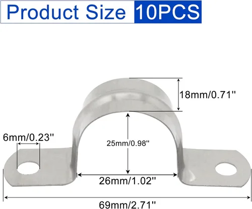 Miniatura 2 de Abrazaderas de conducto de acero inoxidable 304, correa rígida de tubo de 2 agujeros, soporte en U de metal resistente (10 piezas, 0.984 in)