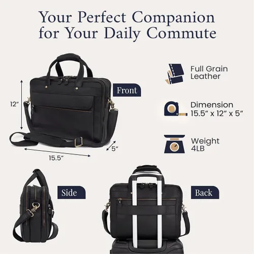 Miniatura 3 de Luxorro Maletín de cuero de grano completo para hombre, opción preferida de regalos para hombres, bolso de cuero artesanal para laptop con múltiples