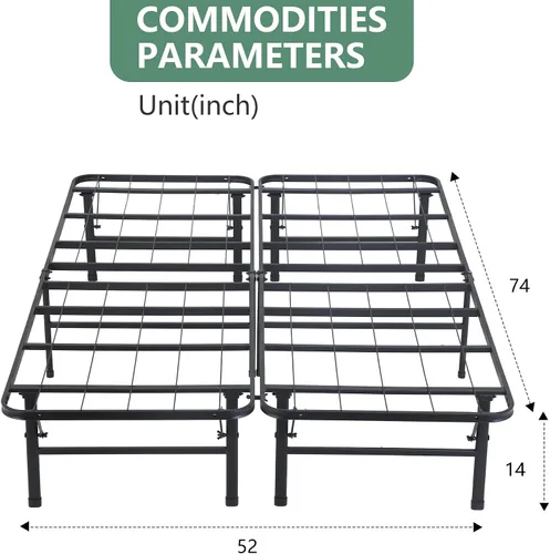 Miniatura 2 de PayLessHere Marco de cama plegable de metal de 14 pulgadas, plataforma de listones de acero resistente, base de cama, base de colchón, repuesto