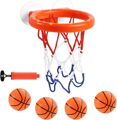 Juguetes de baño Cyfie para niños pequeños - Juego de aro de baloncesto para bañera con 4 pelotas para niños de 3 a 8 años - Juguete de ducha con