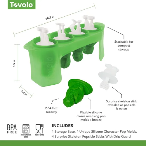 Miniatura 6 de Tovolo Zombie Ice Pop - Juego de moldes de 4 moldes de silicona para paletas de Halloween con palos de esqueleto, aptos para lavavajillas, moldes
