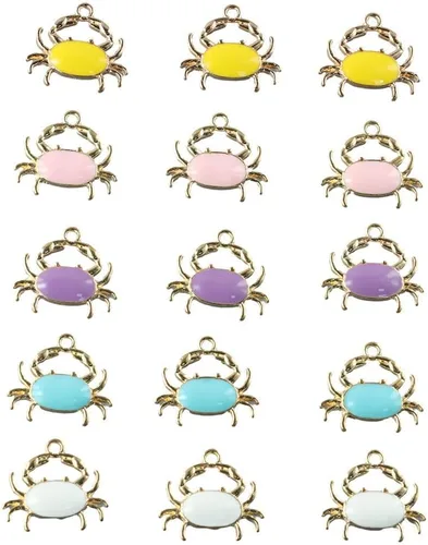 40 dijes de cangrejo esmaltados, colores aleatorios de animales del océano, colgantes de aleación de temática marina para fabricación de joyas,