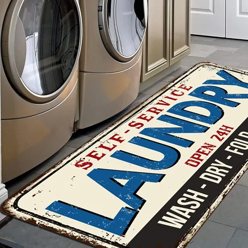 Miniatura 8 de Alfombra rústica para lavandería, antideslizante, lavable a máquina, decoración para cocina, baño, baño, baño, color negro (72 x 24 pulgadas)