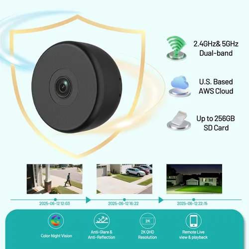 Miniatura 6 de Cámara de ventana 2K de 3 MP, visión nocturna inteligente a color, WiFi 5G y 2.4 GHz, cámara de seguridad para interiores con detección