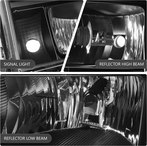 Miniatura 4 de DNA MOTORING Juego de ensamble de faros compatible con GMC Sierra 1500 de 2007-2013/Sierra 2500 HD y 3500 HD de 2014, Negro/Transparente, Negro Claro