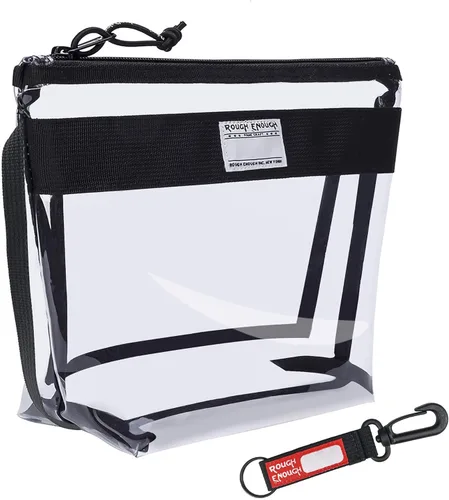 Rough Enough - Neceser transparente, organizador de maquillaje, bolsa de cosméticos con asa de cremallera para viajes, playa, artículos esenciales,
