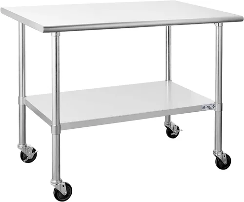Miniatura 41 de Mesa de acero inoxidable para preparación y trabajo, con ruedas giratorias, mesa resistente, comercial NSF, con estante inferior y protector